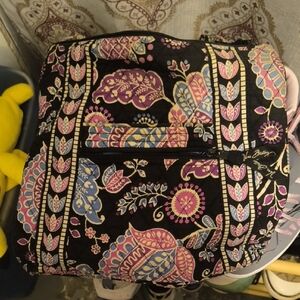 Vera Bradley Black Quilted Paisley Backpack with Pink, Purple & Blue Accents
